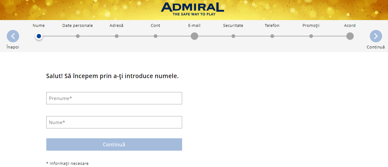 Inregistare Admiral, PariurionlineTV