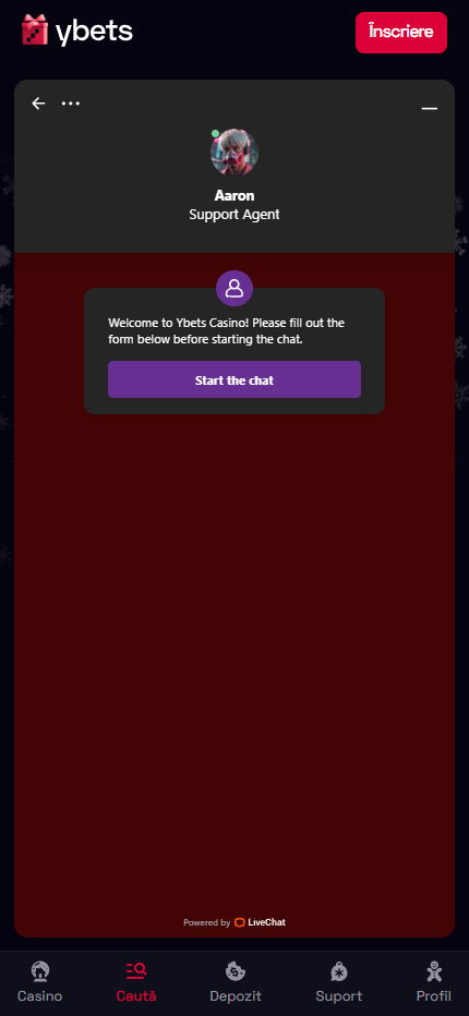 Ybets Support (Mobile screen)