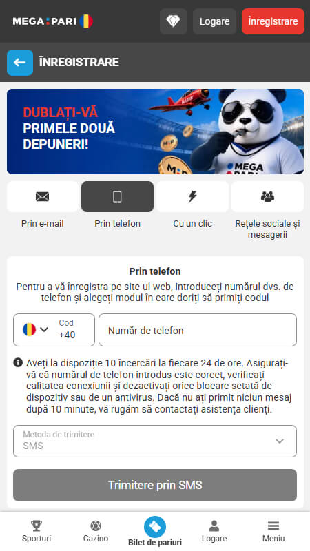 Înregistrare Megapari prin telefon în România